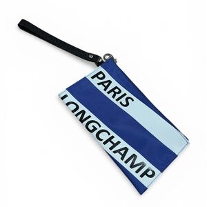 Longchamp Navy and Light Blue Logo Wristlet Pouch